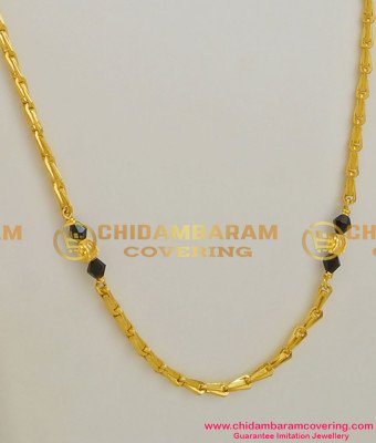 CHN010 - Mangalsutra Design Daily Use Long Black Beads Chain Gold