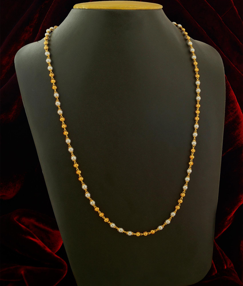 CHN031 - Stylish Gold Plated Pearl and Gold Balls Chain Designs Online 