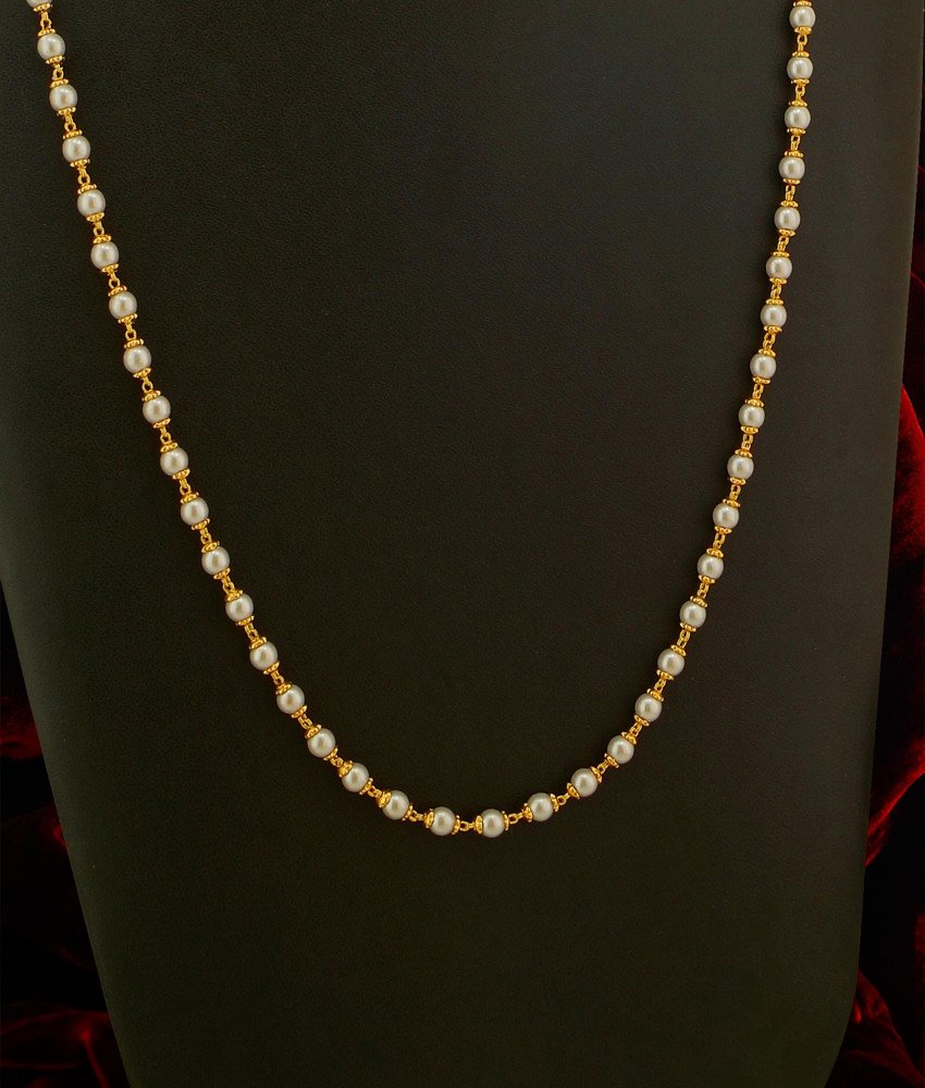 CHN032-LG - 30 Inches Long Trendy One Gram Gold Pearl Chain (Pearl Mala) Designs Best Price Online