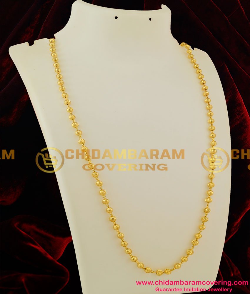 CHN037-LG - 30 Inches Long Gold Balls C - Cutting Gold Plated South Indian Chain Design Online