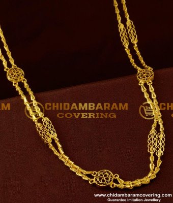 CHN041 - Rettai Vadam Glass Cutting Chain With Flower Design Connector Two Line Chain Online