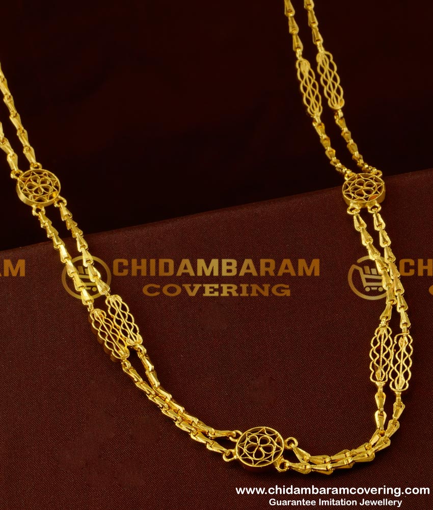 CHN041 - Rettai Vadam Glass Cutting Chain With Flower Design Connector Two Line Chain Online