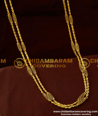 CHN042-LG - 30 inches Long Rettai Vadam Glass Cutting Chain Design Two Line Gobi Chain Online