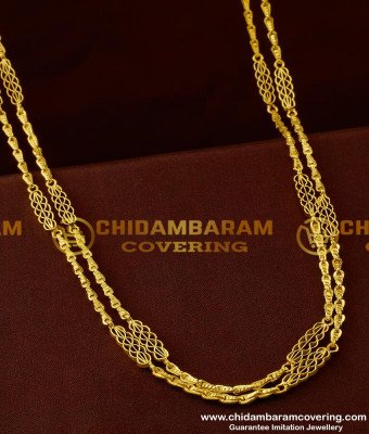CHN042-LG - 30 inches Long Rettai Vadam Glass Cutting Chain Design Two Line Gobi Chain Online