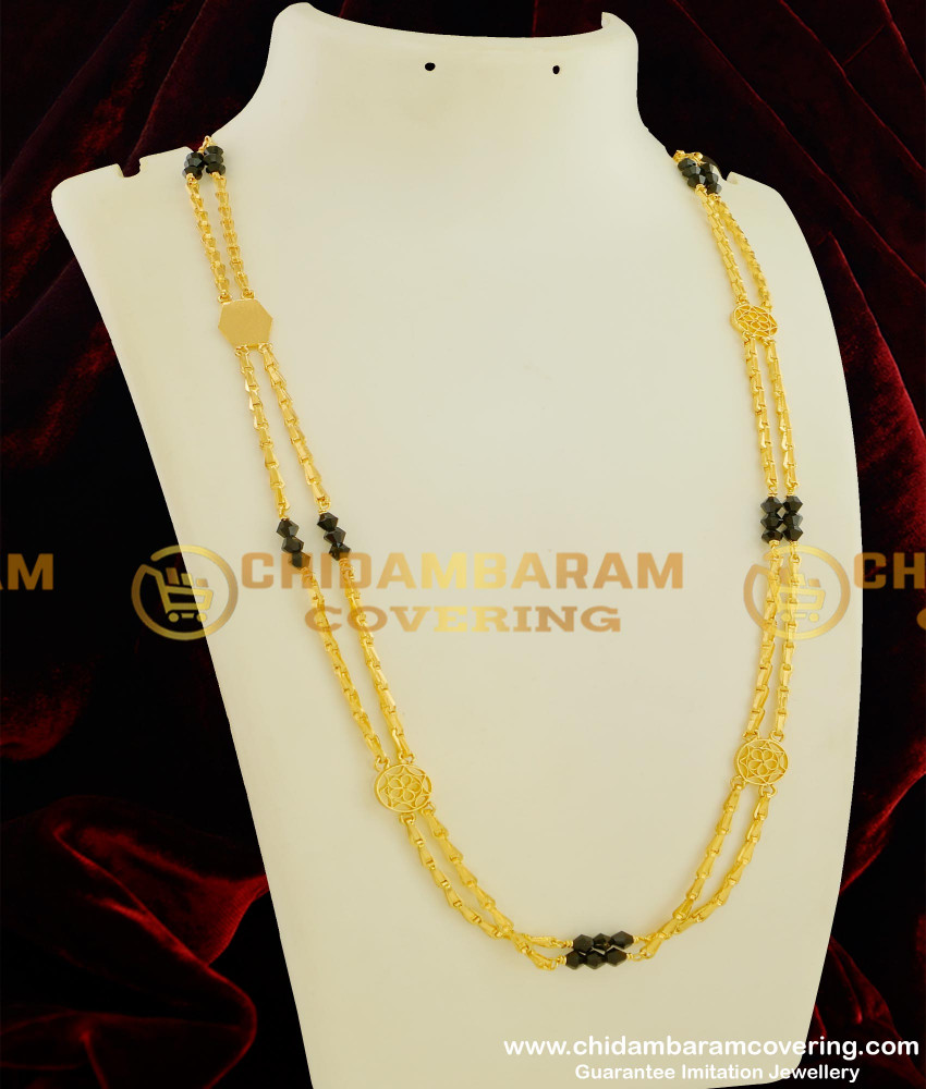 CHN044-LG - Rettai Vadam Black Crystal 30 Inches Chain Gold Model Covering Chains Buy Online