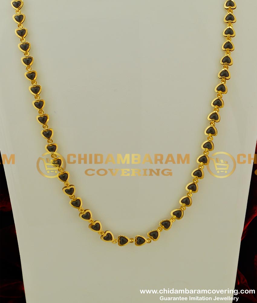 CHN074 - Unique Pattern Stunning Gold Heart Design with Black Beads Chain 1 Gram Gold Chain Buy Online