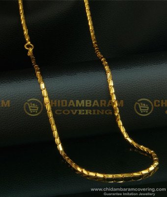 CHN093 - 24 Inches Gold Plated Daily Wear Kushi Model Shiny Cutting Flexible Chain Online