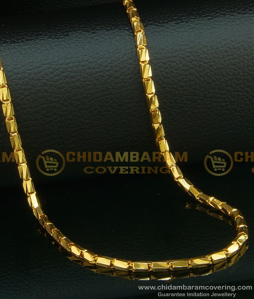 CHN093 - 24 Inches Gold Plated Daily Wear Kushi Model Shiny Cutting Flexible Chain Online