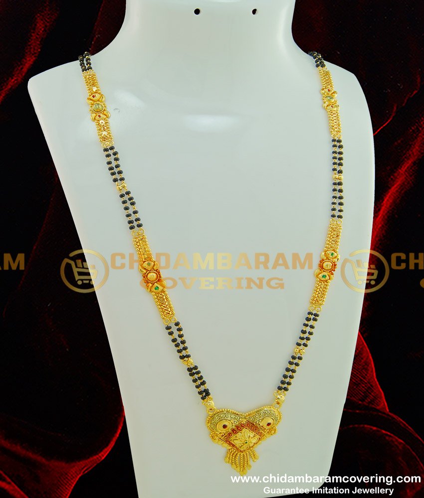 CHN117 - 30 Inches Gold Hindu Mangalsutra Design Forming Gold Two Line Karishma Long Mangalsutra Online