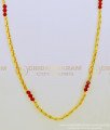 CHN151 - Red Crystal Three Beads with Wheat Chain Design South Indian Gold Plated Jewellery