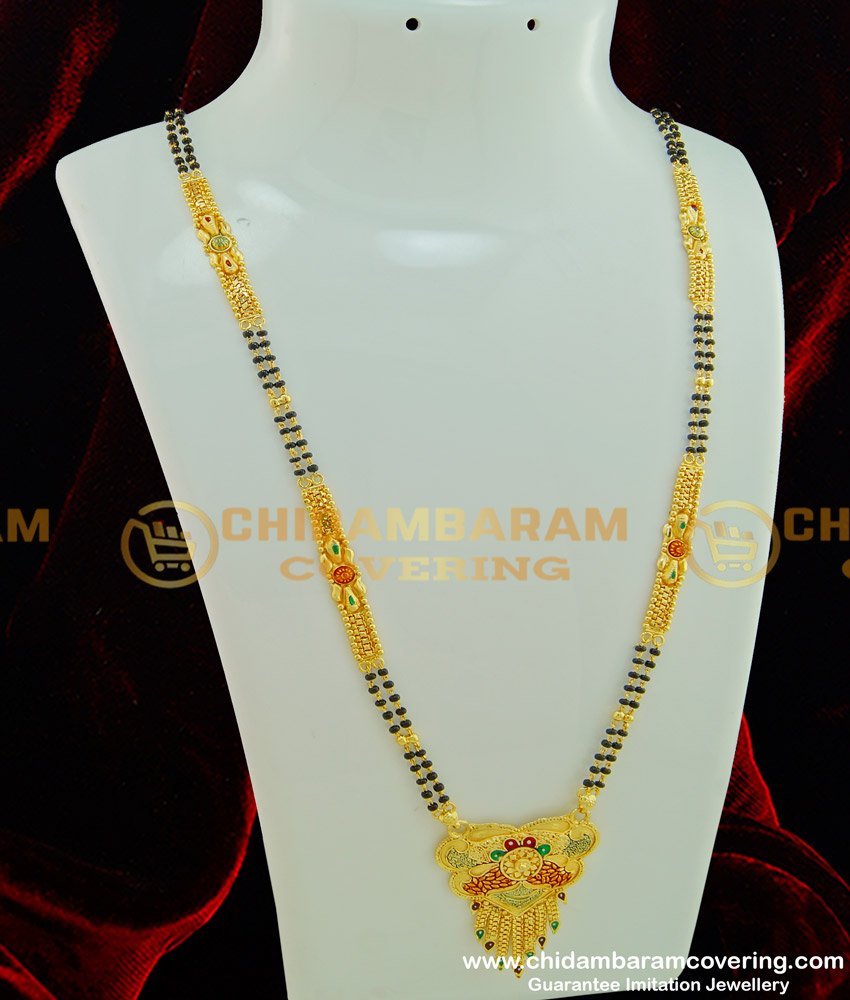 CHN119 - 30 Inches Modern Maharashtrian Long Mangalsutra Designs Forming Gold Enamel Work Mangalsutra Buy Online 