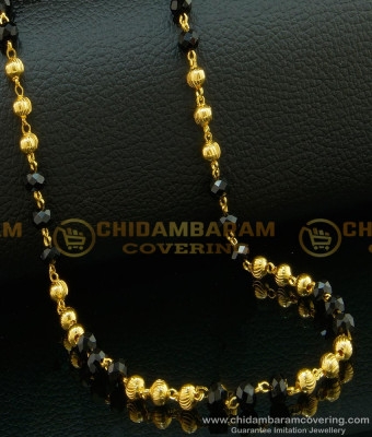 CHN123 - Gold Plated Daily Wear Single Line Gold Balls with Black Crystal Chain 