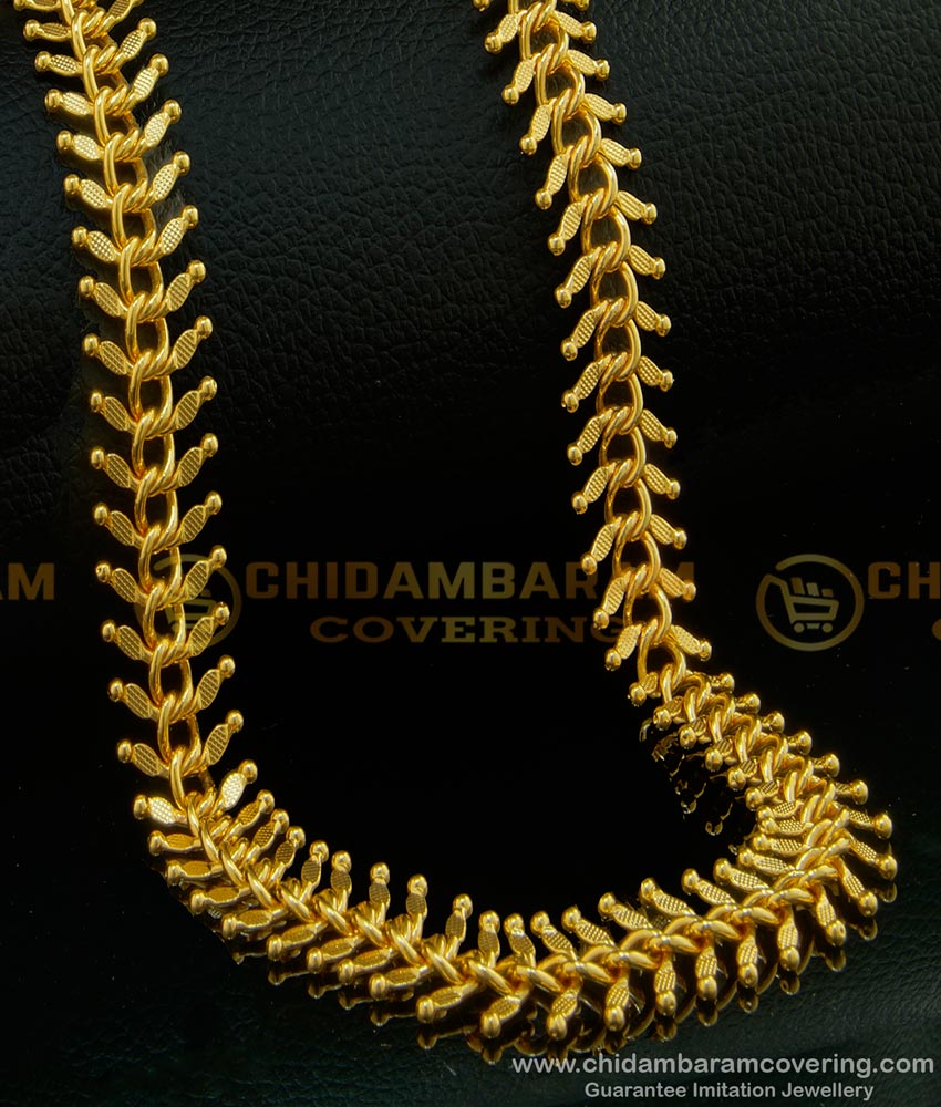 CHN125 - 24 Inches Attractive Double Side Leaf Design Broad One Gram Gold Plated Party Wear Chain for Women