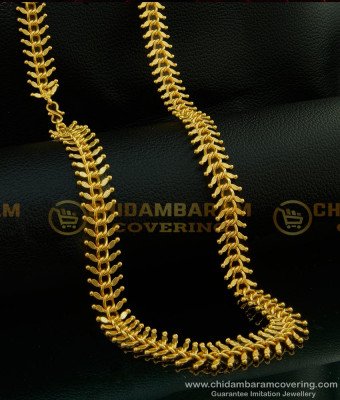 CHN125 - 24 Inches Attractive Double Side Leaf Design Broad One Gram Gold Plated Party Wear Chain for Women
