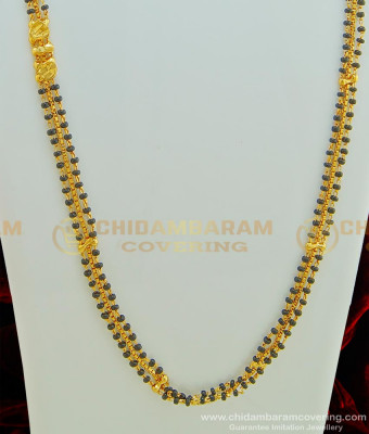 CHN128 - Latest Karimani Mala Design Gold Plated Two Line Mangalsutra Black Beads Chain Online