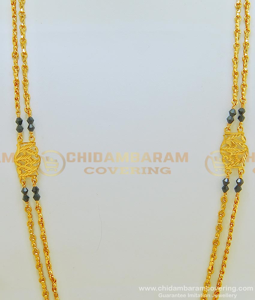 CHN133 - 30 Inches Long Mangalsutra One Gram Gold Mugappu With 2 Line Gold Karimani Chain Indian Jewellery 