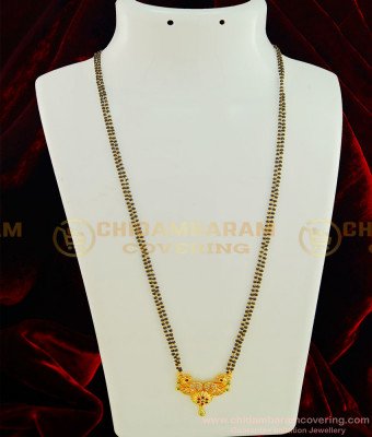 CHN134 - Simple Dilly Wear Black Beads Mala Design Two Line Long Mangalsutra for Women