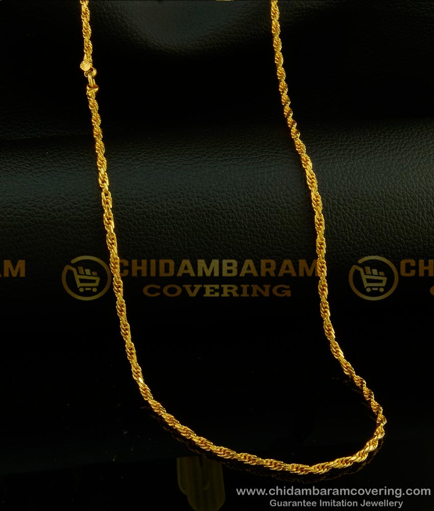 CHN146-LG - 30 Inch Long Gold Plated Twisted Gold Chain Design Disco Chain for Daily Use South Indian Jewellery 