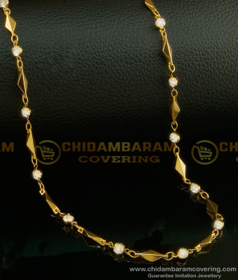CHN148 - One Gram Gold Plated Designer Ad White Stone Gold Covering Chain for Ladies 