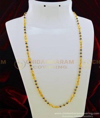 CHN153 - New Design Black Crystal with Gold Beads Chain One Gram Gold Plated Daily Wear Chain Online