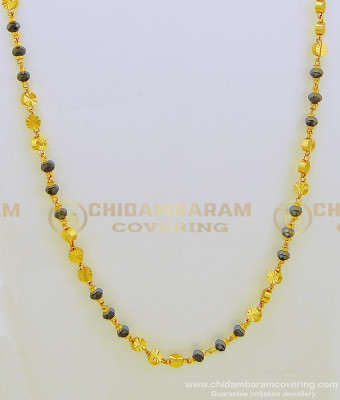 CHN153 - New Design Black Crystal with Gold Beads Chain One Gram Gold Plated Daily Wear Chain Online