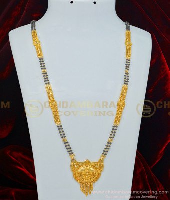 CHN168 - 24 Inches Black Beads 2 Line Traditional Indian Long Mangalsutra at Best Price 