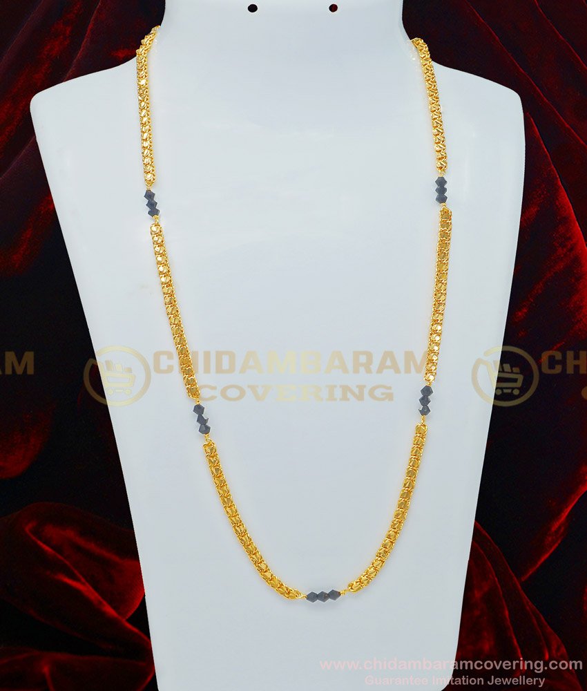 CHN170 - 1 Gram Gold Muslim Karukamani | Mangalsutra Single Line Heartin Chain with Black Crystal Chain Online