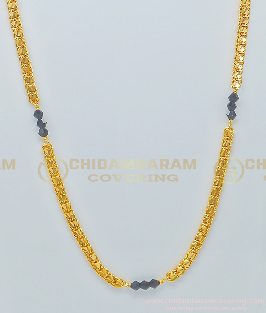 CHN170 - 1 Gram Gold Muslim Karukamani | Mangalsutra Single Line Heartin Chain with Black Crystal Chain Online