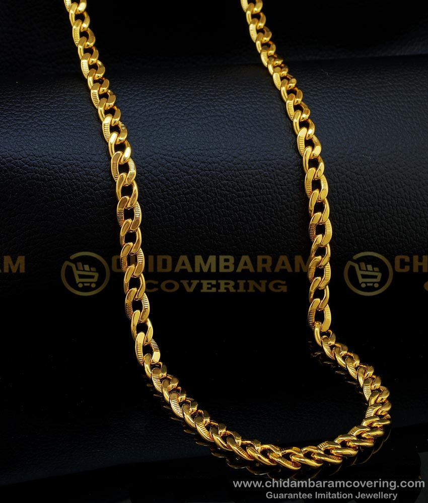 CHN173-Lg- 30 Inches Attractive Look Gold Design Flexible Daily Use Gold Plated Stylish Chain for Men 