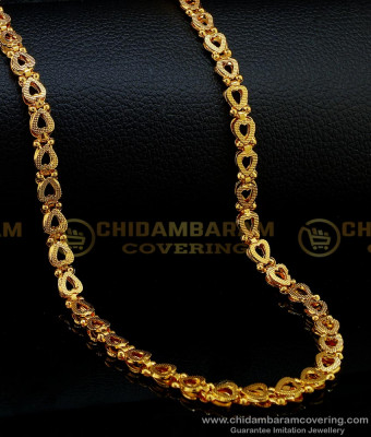 CHN177 - One Gram Gold Light Weight Heart Design Long Chain Guaranteed Covering Chain Online