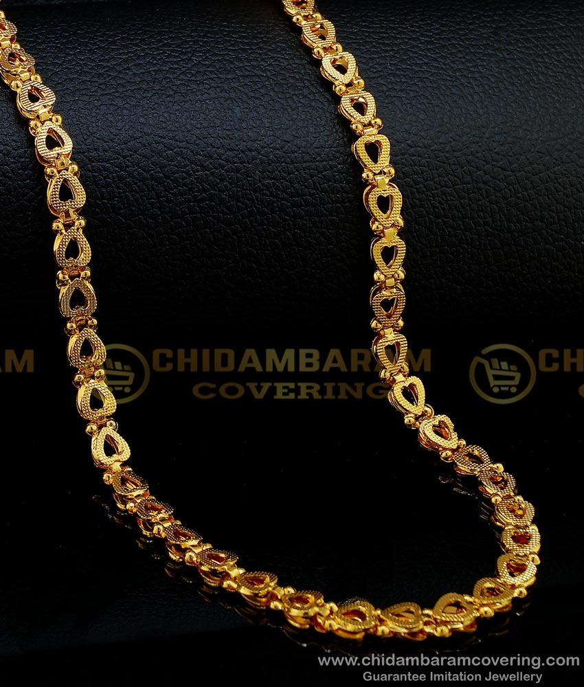 CHN177 - One Gram Gold Light Weight Heart Design Long Chain Guaranteed Covering Chain Online