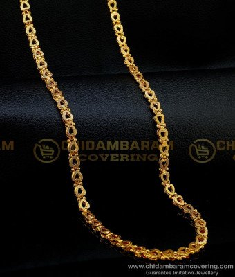 CHN177 - One Gram Gold Light Weight Heart Design Long Chain Guaranteed Covering Chain Online