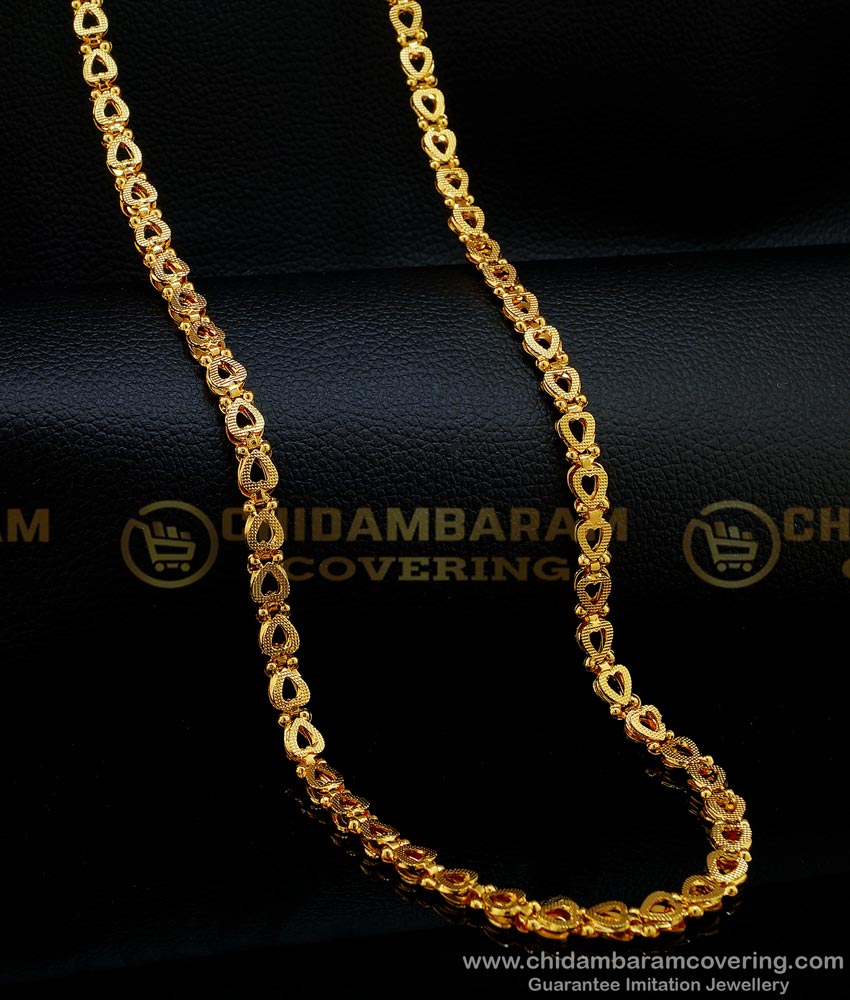 CHN177 - One Gram Gold Light Weight Heart Design Long Chain Guaranteed Covering Chain Online
