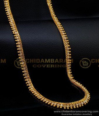 CHN179-Lg- 30 Inches Attractive One Gram Gold Plated Full White Stone Long Chain for Women 