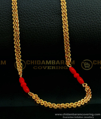 CHN188 - New Model One Gram Gold Red Coral Two Line with Single Line Chain Buy Online