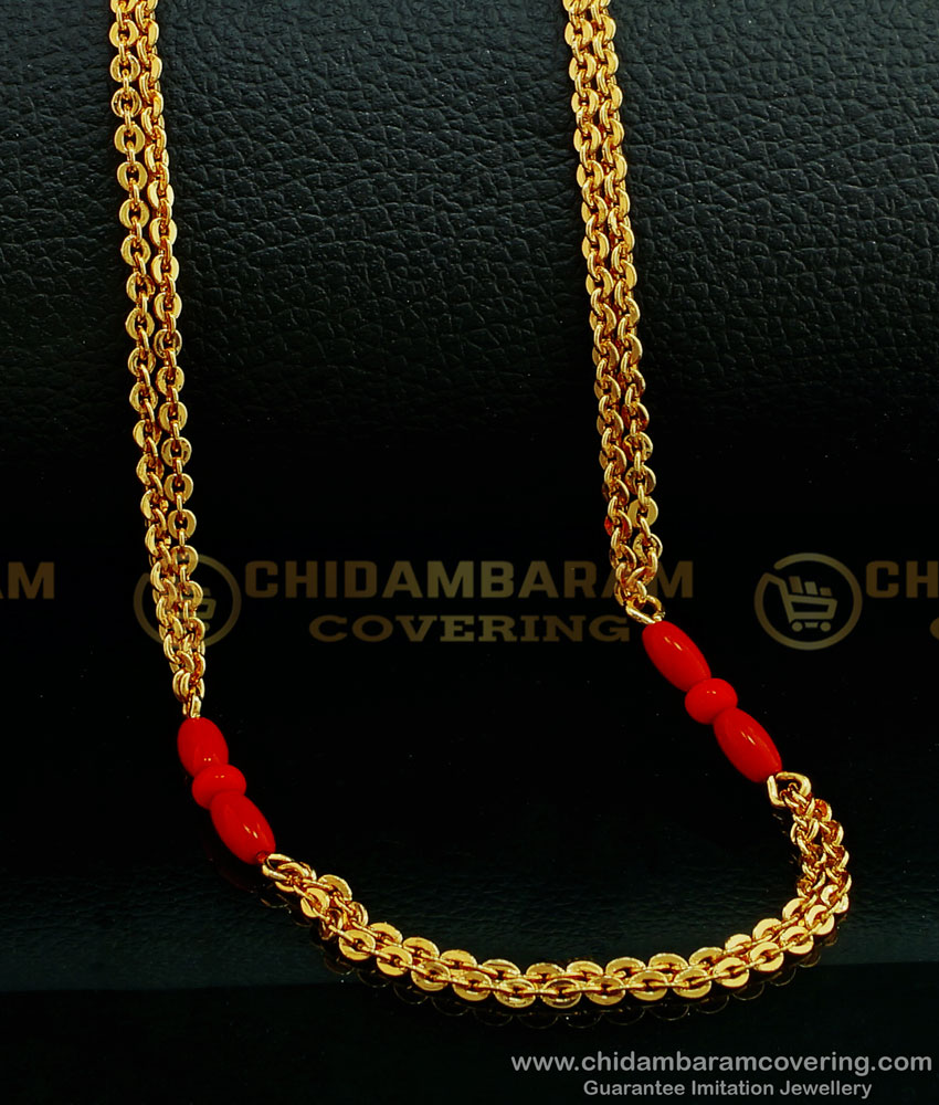 CHN188 - New Model One Gram Gold Red Coral Two Line with Single Line Chain Buy Online