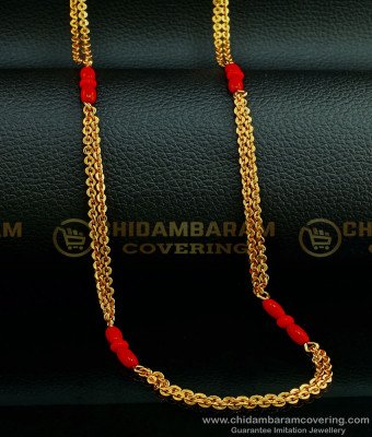 CHN188 - New Model One Gram Gold Red Coral Two Line with Single Line Chain Buy Online