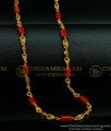 CHN189 -LG- 30 Inches Traditional Red Coral Beads with Golden Beads Chain One Gram Gold Plated Chain Collections