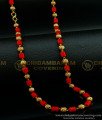 CHN190 - One Gram Gold Red Coral Beads with Golden Ball Chain for Women