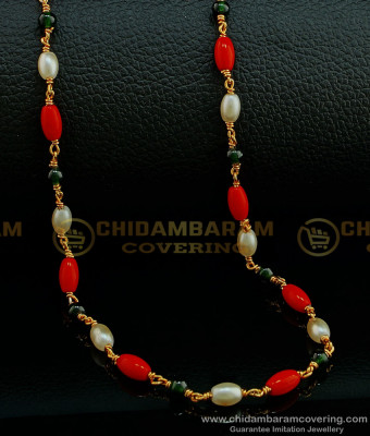 CHN191 - Trendy Pearl Coral with Beads Navaratna Malai Single Line Multi Colour Beads Chain Online