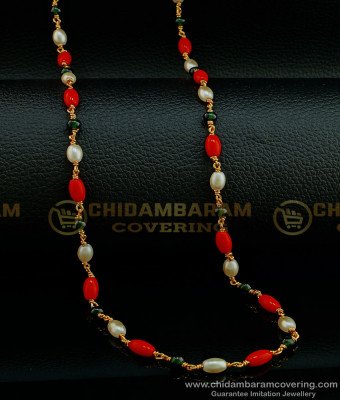CHN191 - Trendy Pearl Coral with Beads Navaratna Malai Single Line Multi Colour Beads Chain Online