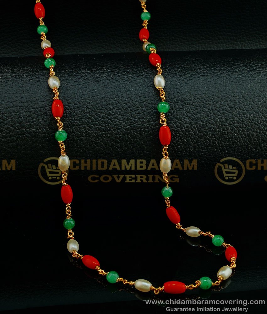 CHN192 - Traditional Multi Colorful Manimalai Gold Plated Beaded Jewellery for Women 