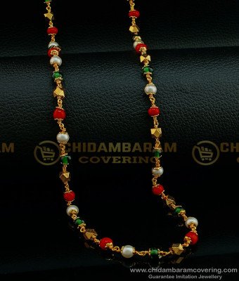 CHN193 - 1 Gram Gold Red Coral Pearl Mala Daily Wear beaded Chain Buy Online