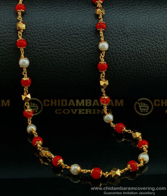 CHN194 - Buy Indian Jewellery Red Coral with Pearl Mala Daily Wear Beaded Chain for Women