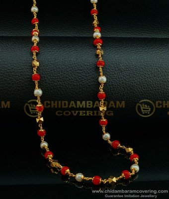 CHN194 - Buy Indian Jewellery Red Coral with Pearl Mala Daily Wear Beaded Chain for Women