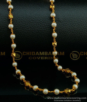 CHN195 - Pure Gold Plated Gold Muthu Mala Designs Pearl With Gold Beads Chain Buy Online