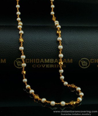 CHN195 - Pure Gold Plated Gold Muthu Mala Designs Pearl With Gold Beads Chain Buy Online