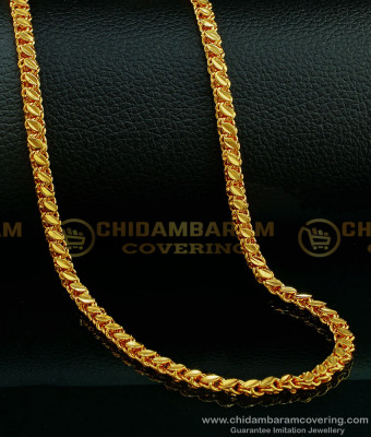 CHN197-LG -  30 Inches Long Pure Gold Plated Leaf Cutting Gold Chain Design Daily Wear Guaranteed Chain Online 