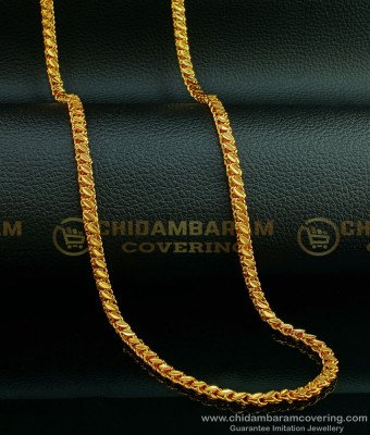 CHN197-LG -  30 Inches Long Pure Gold Plated Leaf Cutting Gold Chain Design Daily Wear Guaranteed Chain Online 