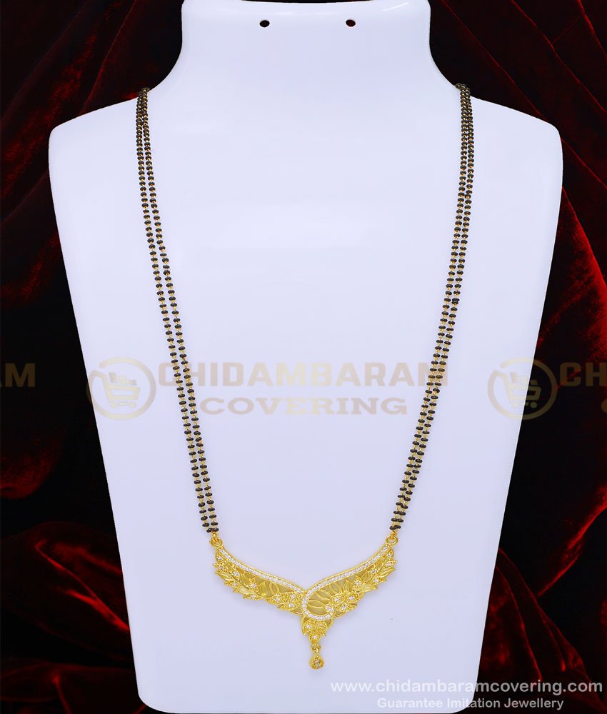 CHN199 - 24 Inches 2 Line Light Weight Gold Forming Black Beads Chain with Pendant Mangalsutra Online 